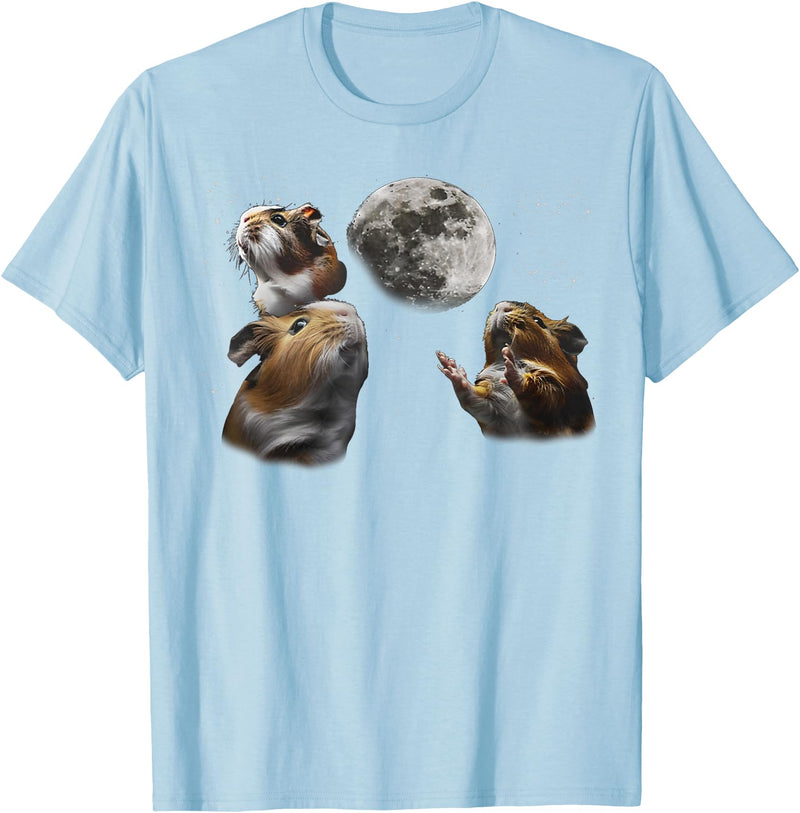 Funny Guinea Pig Lover Gifts 3 Guinea Pigs Moon Howling Funny Rodent For Men, Women, Kid T-Shirt - Baby Blue