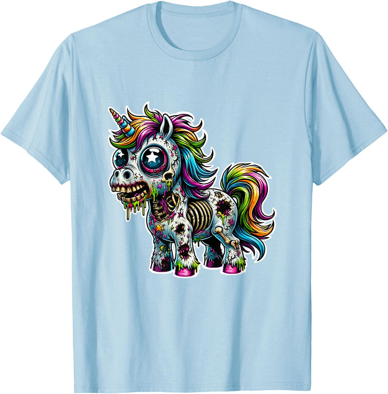 Cool Zombie Horror and Halloween Designs Scary Zombie Unicorn Scary Halloween Horror Monster Design T-Shirt - Baby Blue