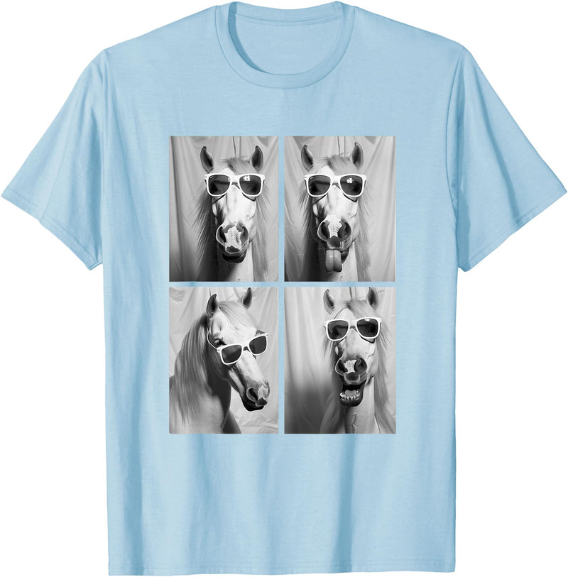 Funny Animal Photography Clothing Co. Cute Horses with Sunglasses Hipster Photo Booth Memes T-Shirt - Baby Blue