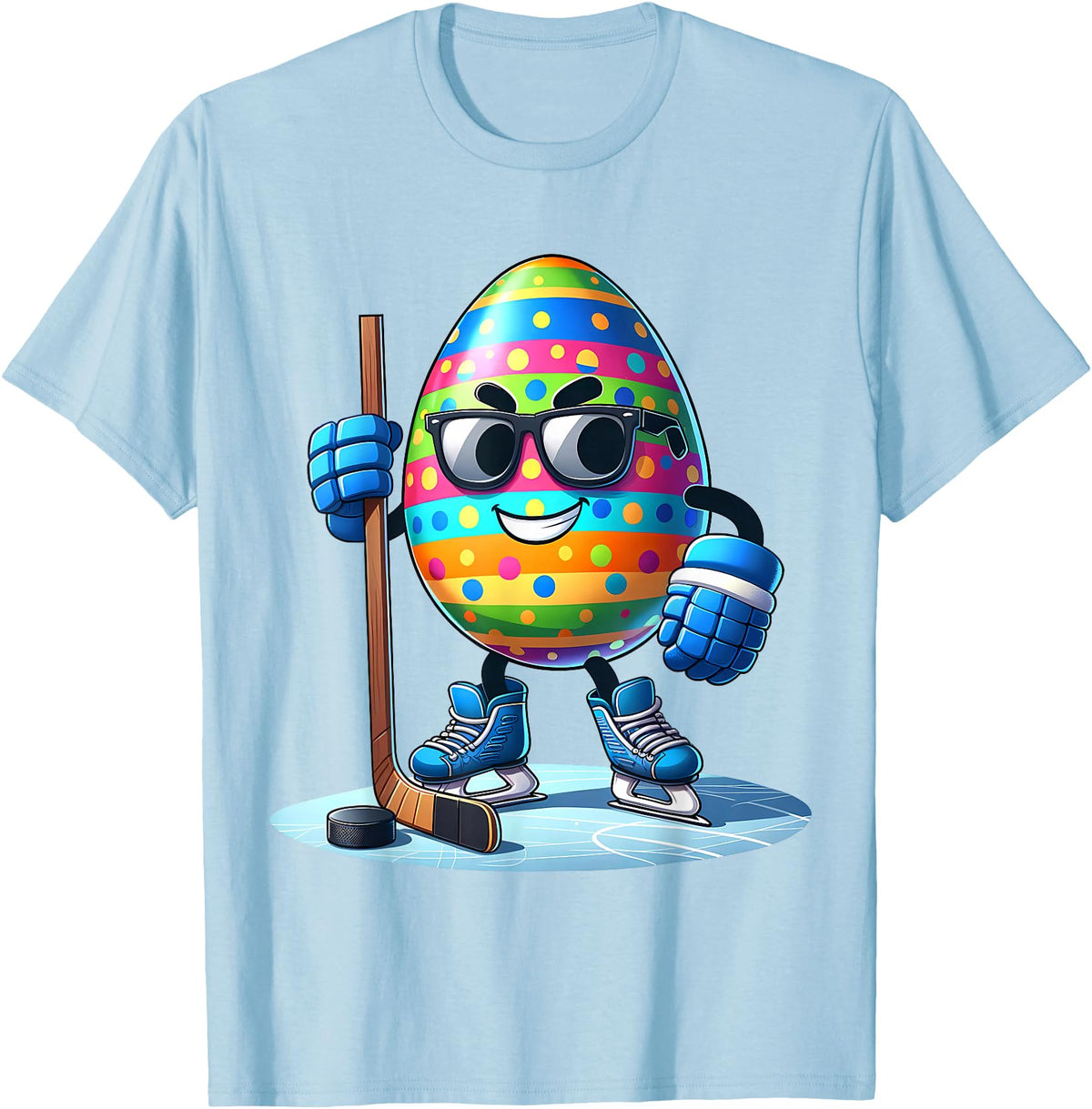 Easter Hockey Lovers Eggs Egg Bunny Rabbits Men Women Boys T-Shirt in Baby Blue