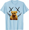 Rainbow Teddy bear with Barbed-wire-Face T-Shirt Cute Big Rainbow Teddy bear with Barbed-wire-Face smile T-Shirt - Baby Blue