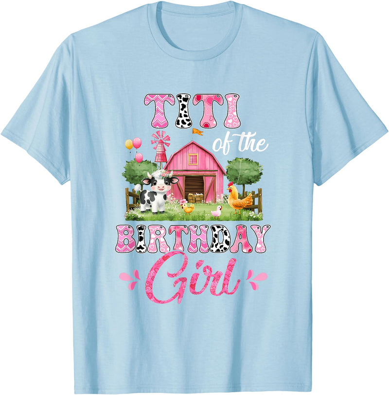 Cow First Birthday Girl Family Titi Of The Birthday Girl 1St Birthday Cow Farm Family T-Shirt - Baby Blue