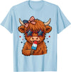 Patriotic Cow Summer Moo 4th of July Highland Cow Popsicle Star Sunglasses Cute USA T-Shirt - Baby Blue