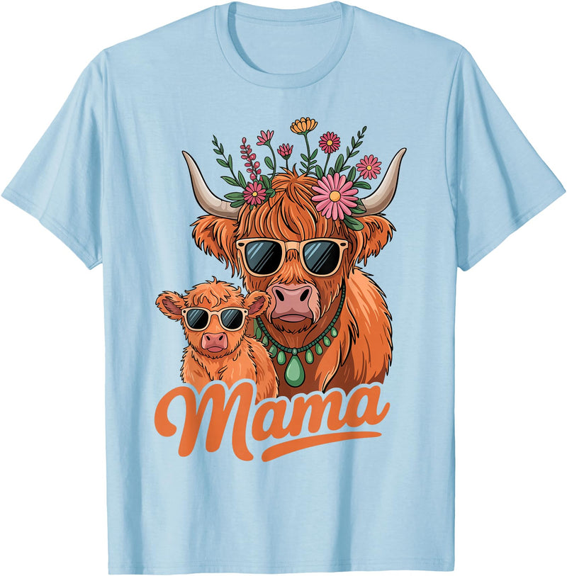 Scottish Farm Matching Mom Daughter Highland Cow Highland Cow Mama Mom Baby Calf Daughter Floral Mothers Day T-Shirt - Baby