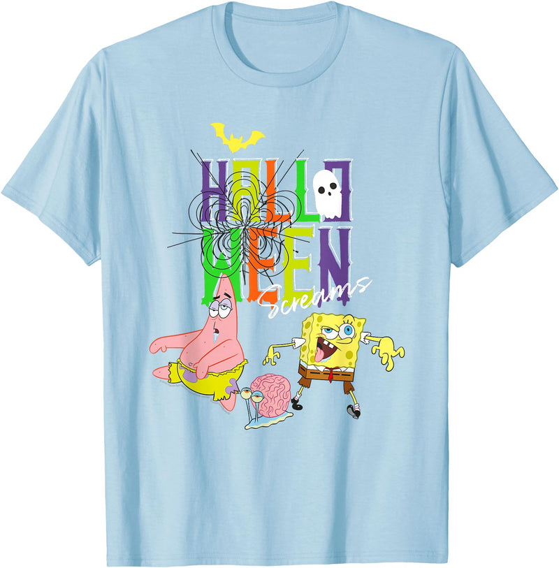 SpongeBob Schwammkopf SpongeBob SquarePants Halloween Screams With Patrick & Gary T-Shirt - Baby Blue