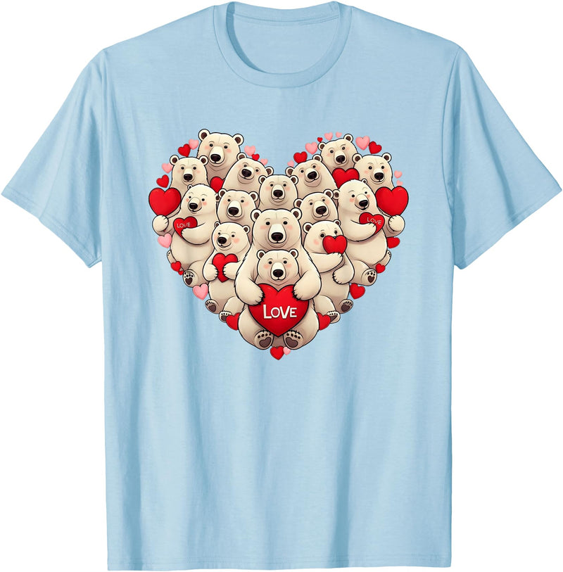 Cute Polar Bear Lovers Valentine Costume Women Men Funny Polar Bear Heart Valentine Polar Bear Womens Mens Kids T-Shirt - Baby Blue