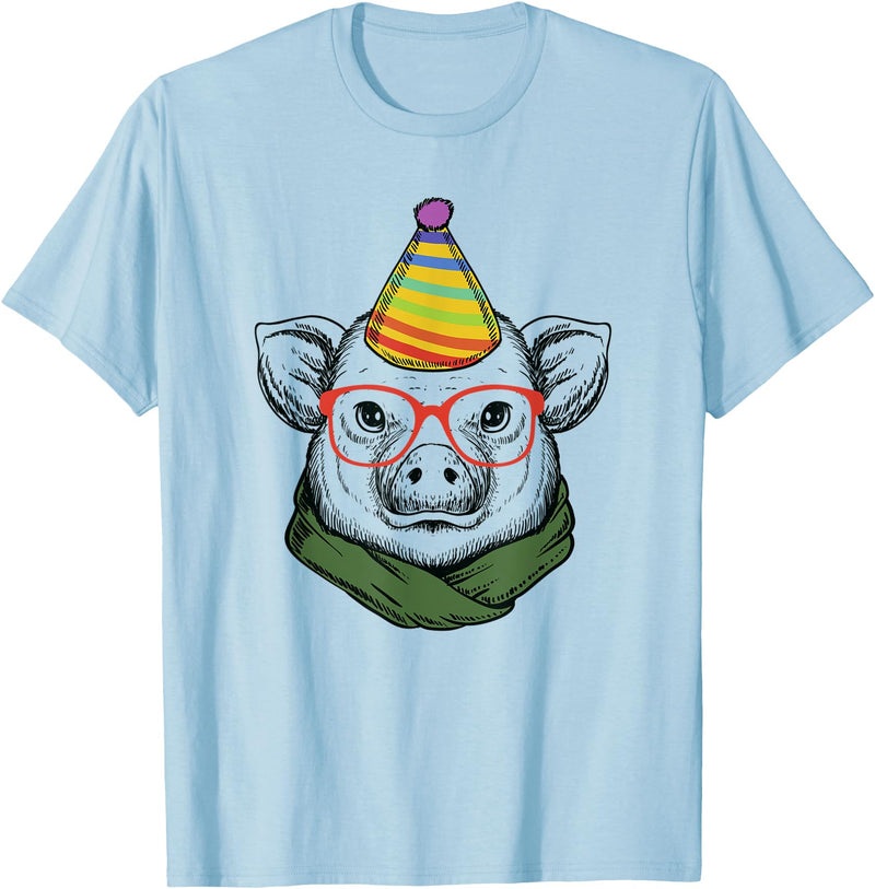Funny Pig Tee Shirts for Animal Lovers Funny Hipster Pig in Red Glasses Shirt Pet Animal Lover T-Shirt - Baby Blue