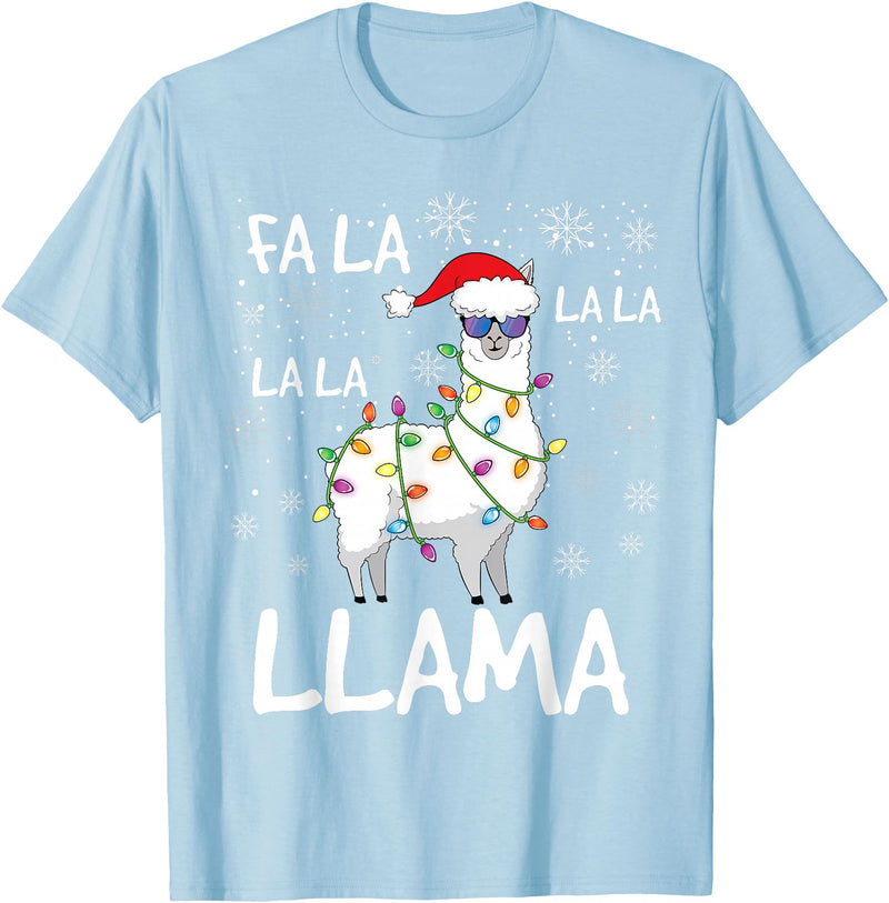Funny Christmas Llama Shirts FA La La Llama Shirt Women Men Kids Funny Llama Christmas T-Shirt - Baby Blue