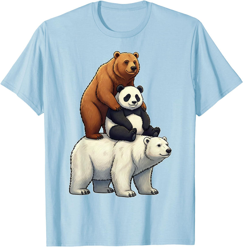 Cute Bear Panda Polar Bear Stack Funny Wildlife Funny Bears Stacked Panda Grizzly Polar Bear Trio Meme Art T-Shirt - Baby Blue