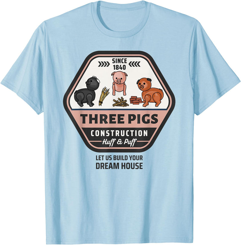 Slightly Unhinged Heather Three Pigs Construction Co. Logo T-Shirt - Baby Blue