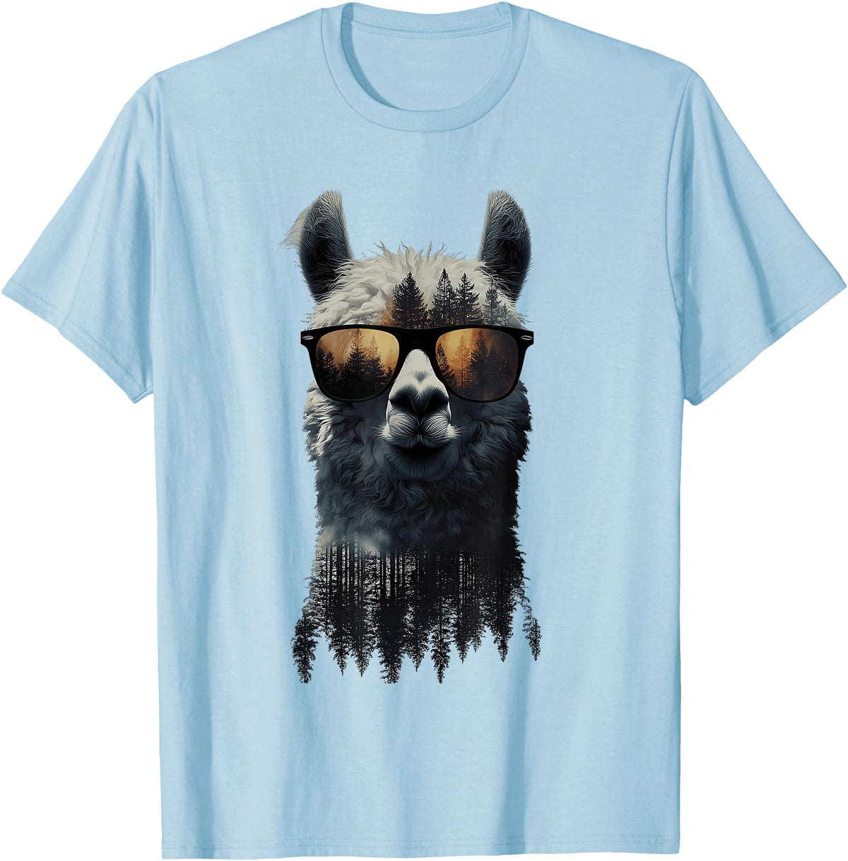 Funny Llama Lover Graphics Funny Alpaca Llama with Sunglasses Animal Graphic T-Shirt - Baby Blue