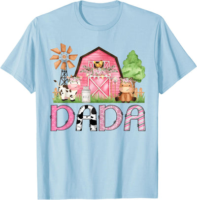 Pink Farm Cow Gender Reveal Party Dada Animal Birthday Kids T-Shirt