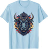 Wild Buffalo Bison Tribal Western Spirit Fierce Wild Bison Head Tribal Geometric Buffalo T-Shirt - Baby Blue