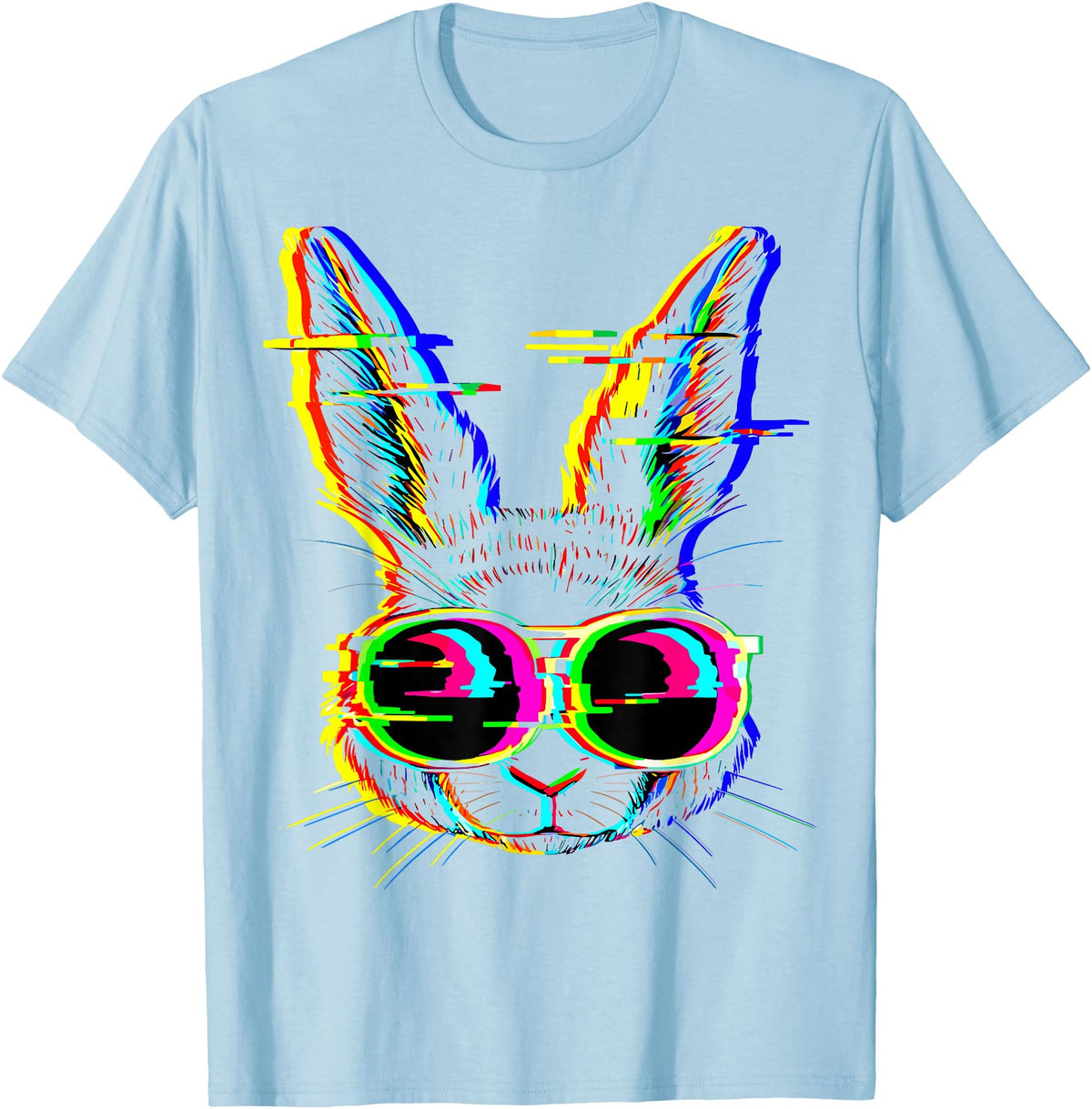 Trippy Rabbit Vibrant Glitch Effects Vaporwave EDM Lover T-Shirt in Baby Blue