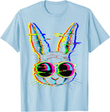 Trippy Rabbit Vibrant Glitch Effects Vaporwave EDM Lover T-Shirt in Baby Blue