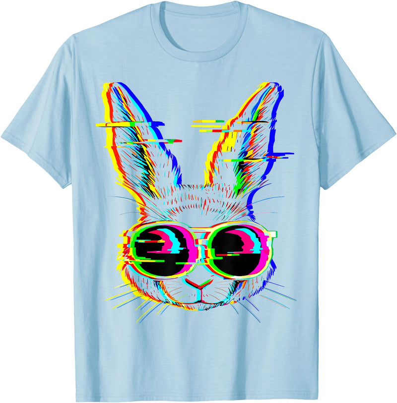 Trippy Rabbit Vibrant Glitch Effects Vaporwave EDM Lover T-Shirt in Baby Blue