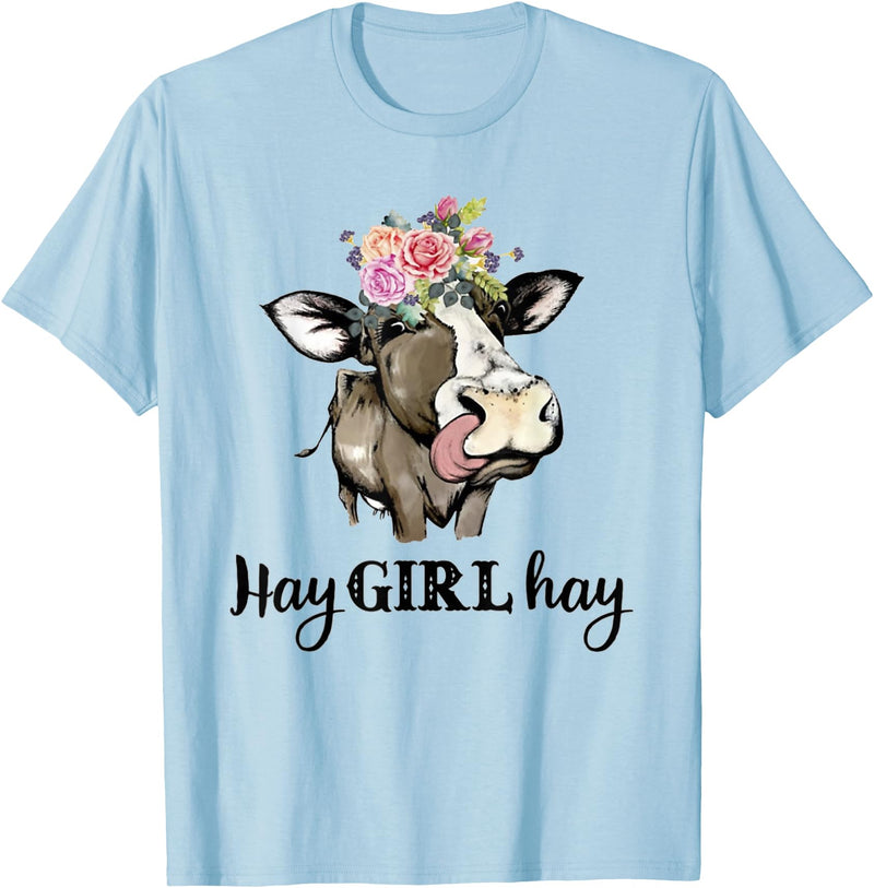 Funny Cow Design Cow Hay Girl Hay T-Shirt Funny Cow Lovers Heifer Gifts Tee T-Shirt - Baby Blue