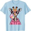 Giraffe Sasquatch Blowing Bubblegum Toddler Kids Cute Giraffe Blowing Bubble Gum and Pink Glasses Kids Boys T-Shirt - Baby Blue