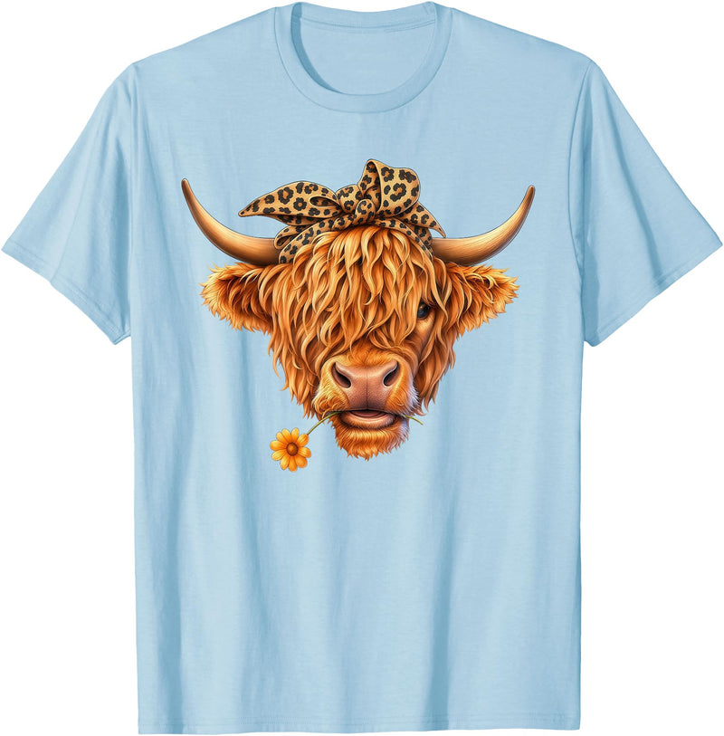 Highland Cow Lover Western Cowgirl Cowboy Farmer Cute Highland Cow Leopard Bow Bandana Western Cowboy Cowgirl T-Shirt - Baby