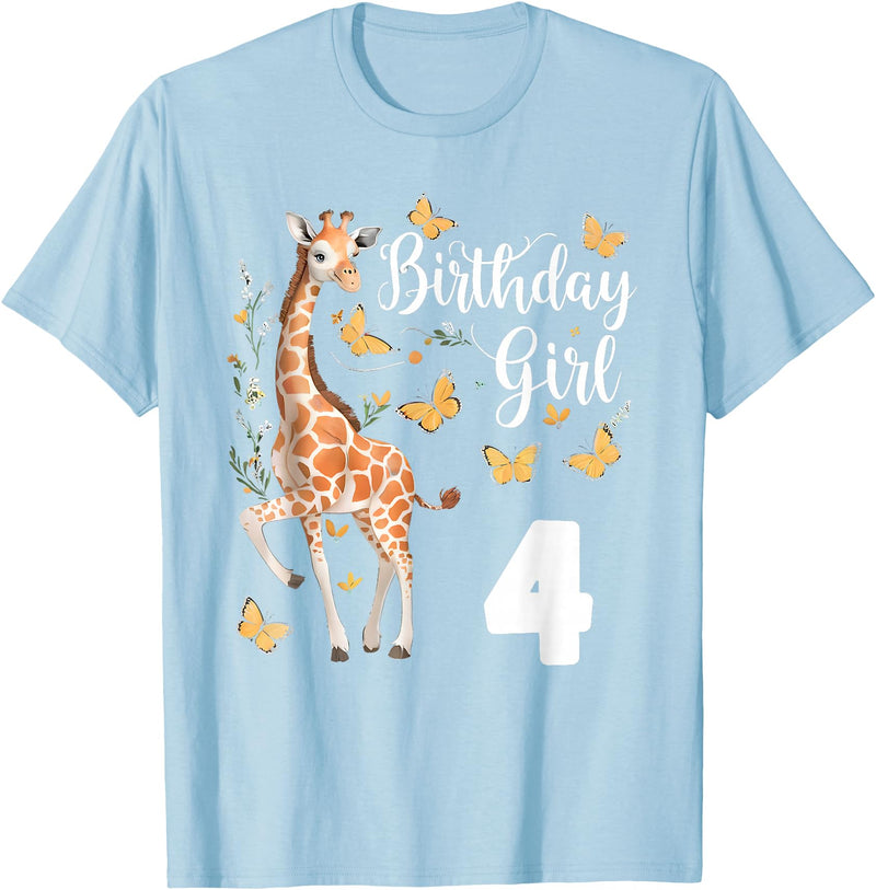 Giraffe Birthday Party by LazyPanda Giraffe 4th Birthday Girl 4 Years Old Giraffe Lover T-Shirt - Baby Blue