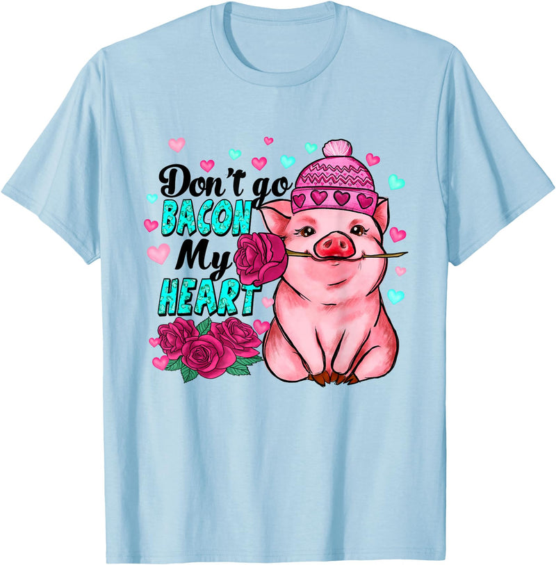 Punny Pig Valentine Apparel Don't Go Bacon My Heart Funny Pig Valentine Tee T-Shirt - Baby Blue