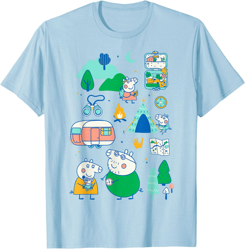 Peppa Pig Family Vacation Outdoor Caravan Camping Trip T-Shirt - Baby Blue