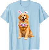 Golden Retriever Bunny Ears Eggs Cute Easter Dogs T-Shirt in Baby Blue