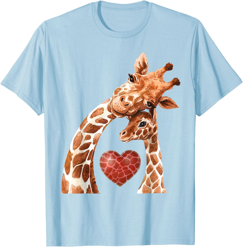 New Mom Giraffe Tees for Women Baby and Giraffe Mom Shirt New Mom Heart Cute Giraffe T-Shirt - Baby Blue