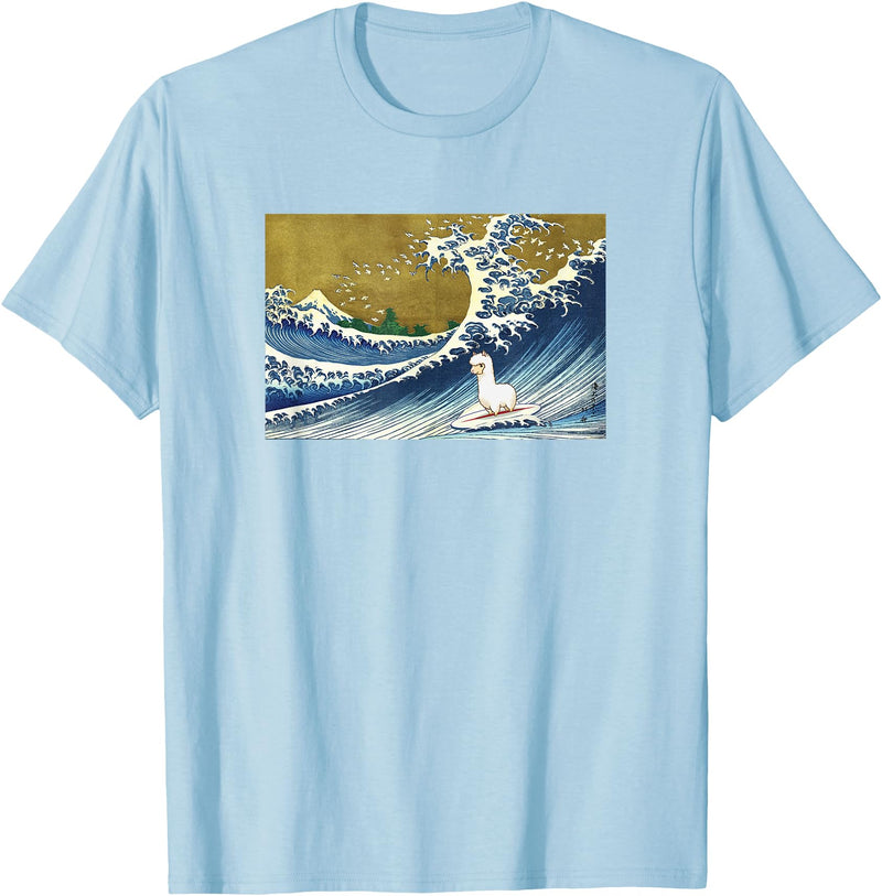 Llama Girls Alpaca Mom Gifts T Shirts & Hoodies Funny Kids Womens Retro Vintage Surfing a Wave Llama Lover T-Shirt - Baby Blue