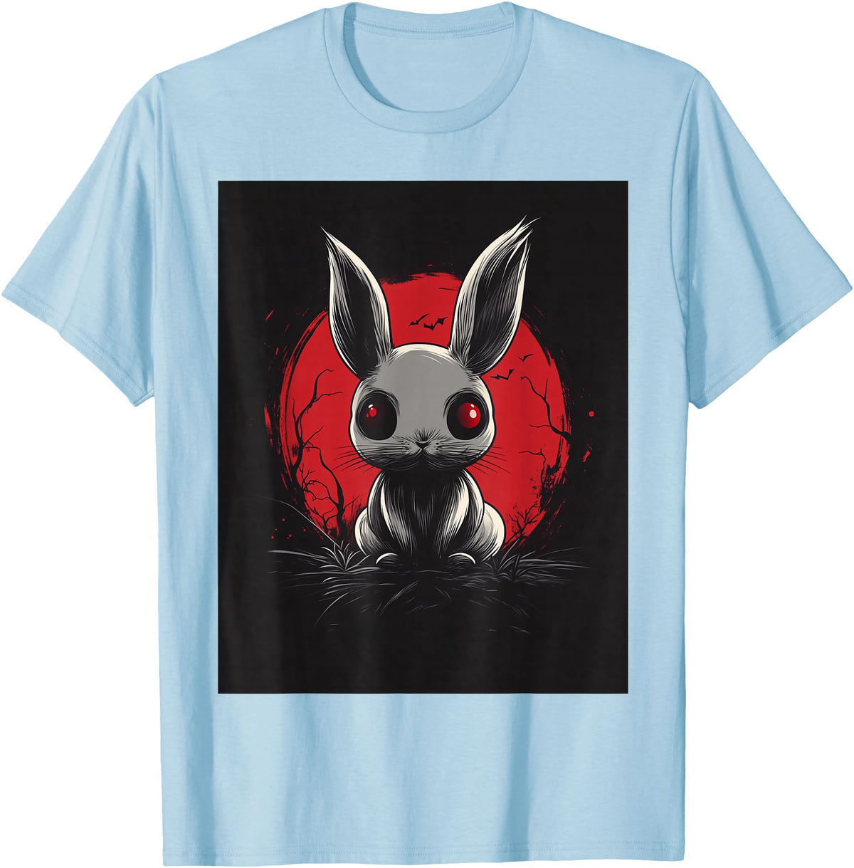 Bunny Anime Goth Scary Men Women Creepy Gothic Anime Rabbit T-Shirt in Baby Blue