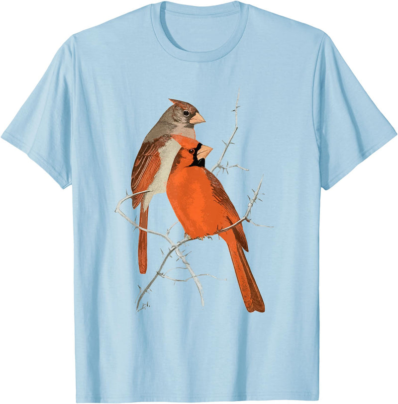 Red Cardinal Bird Male Female Vintage Red Cardinal Bird T-Shirt - Baby Blue