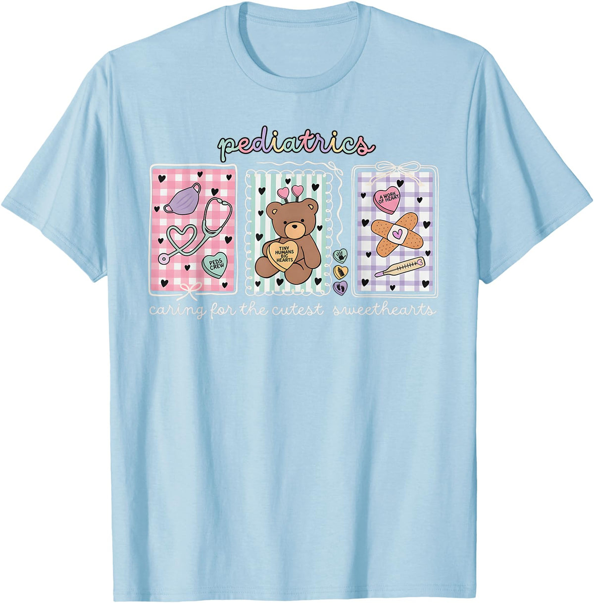 Pediatrics s Day PEDS Nurse Stamp Bear V-day Work Pediatrics Valentines Day PEDS Nurse Stamp Bear V-Day Work P T-Shirt - Baby Blue