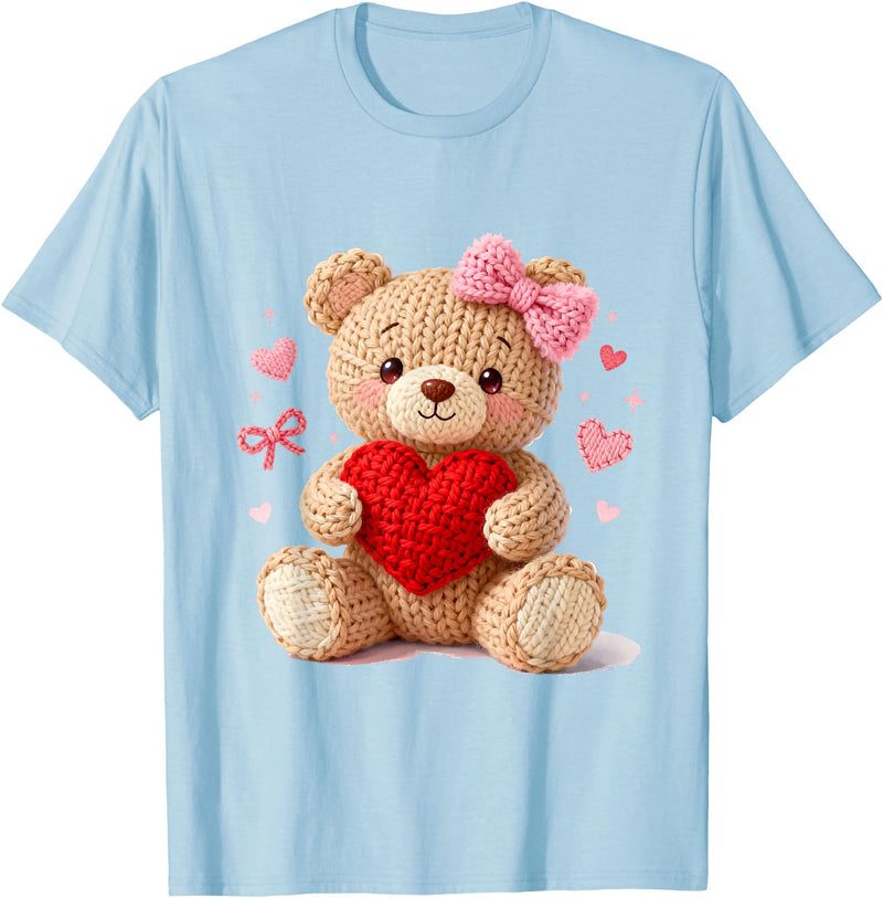 Cute Crochet Valentine Love Art Studio Be My Valentine Cute Crochet Yarn Teddy Bear Love T-Shirt - Baby Blue
