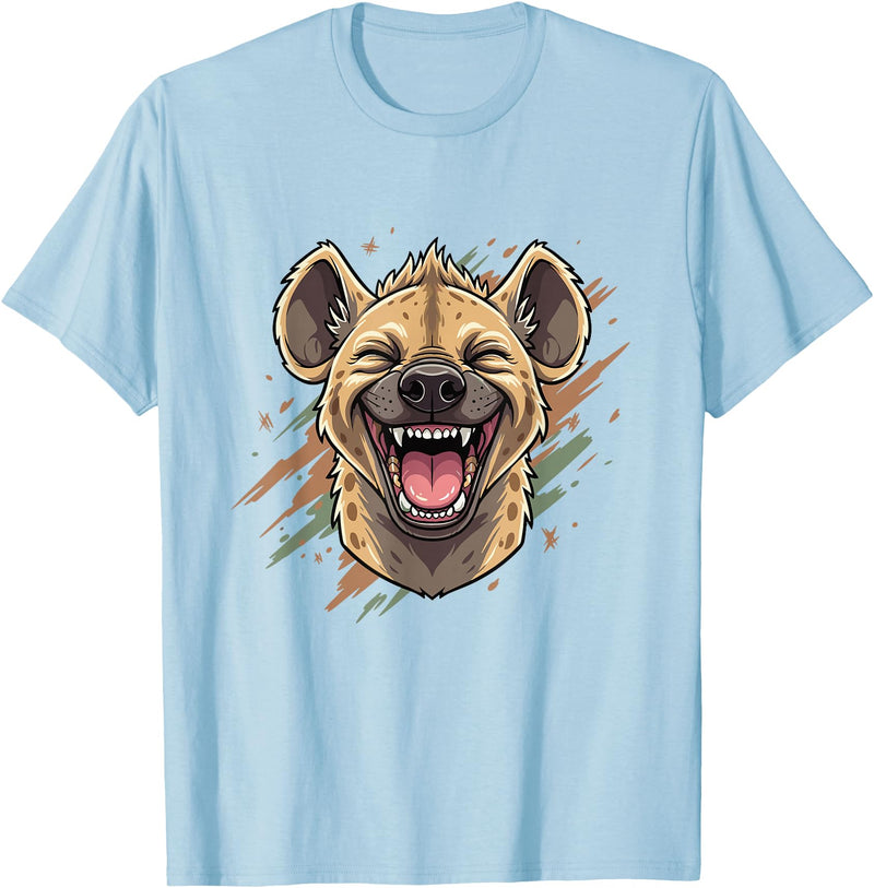 Laughing Hyena Cartoon Wild Safari Animal Hyena Laughing Face Funny Animal Safari Vibes T-Shirt - Baby Blue
