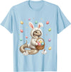 Cute Easter Bunny Rabbit with Eggs Whimsical Snake Design T-Shirt in Baby Blue