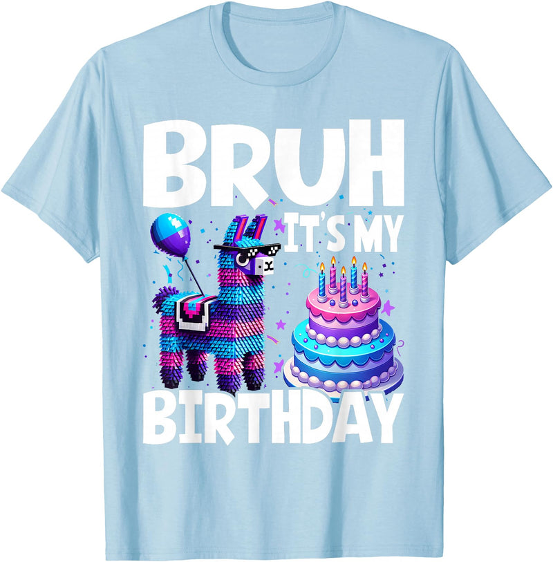 Llama Lover Gift Co. Bruh Its My Birthday Llama Pinata T-Shirt - Baby Blue