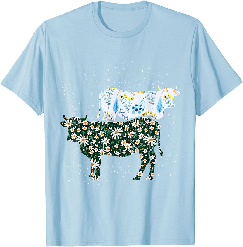 Vintage Animals Designs Vintage Cow T-Shirt - Baby Blue