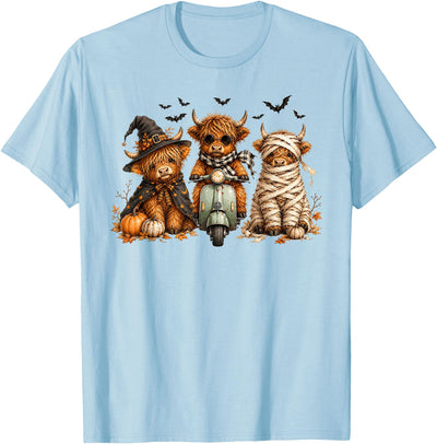 Cute Highland Cow Halloween Trio Spooky Fun T-Shirt
