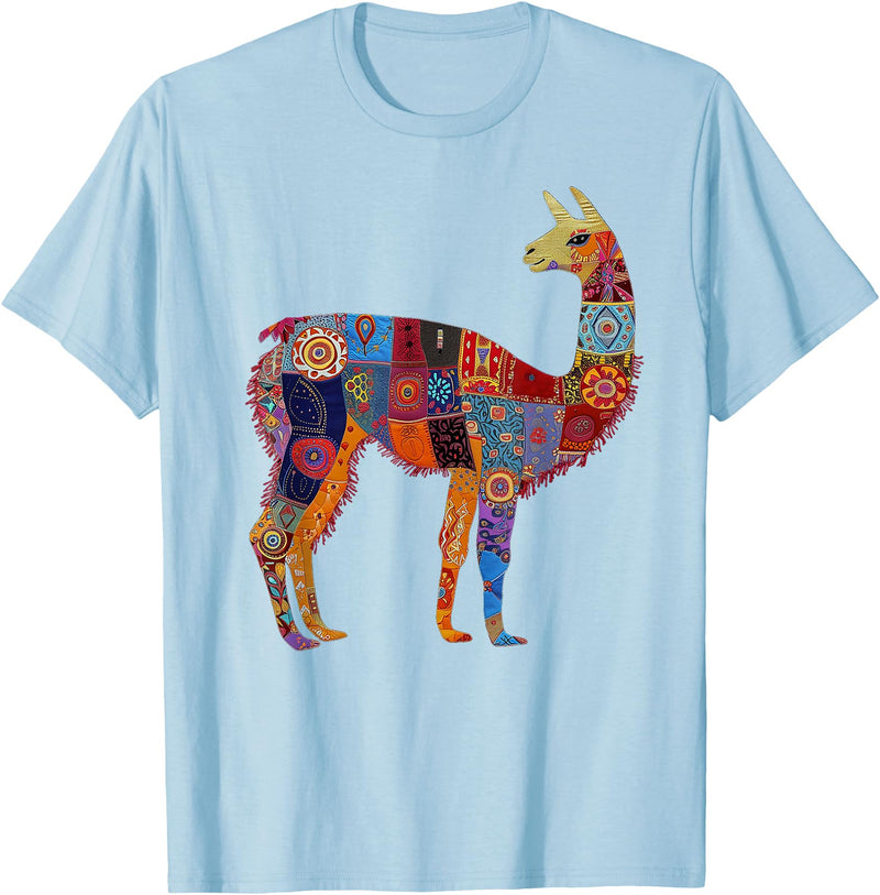 We Love Llamas & Alpacas - Peru Souvenirs Co. Peruvian Llama Alpaca Flowers Colourful Peru Souvenir T-Shirt - Baby Blue