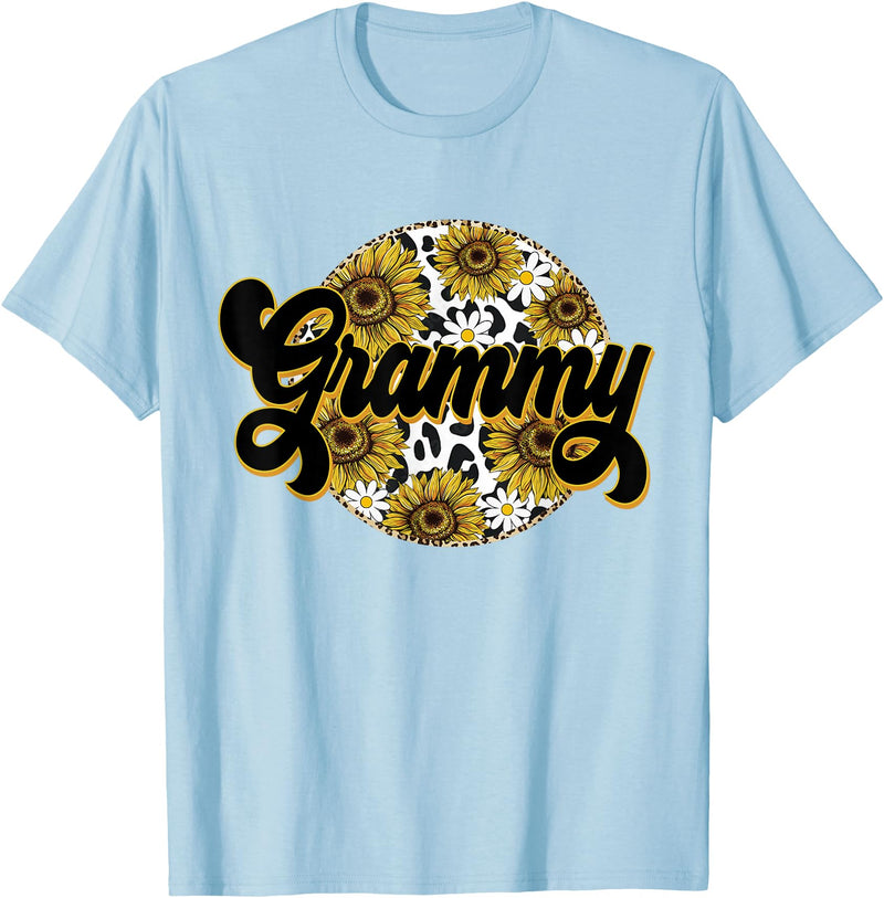 Mothers Day Outfits Women Cute Grammy Cow Print Sunflower Leapard Grandma Mother's day T-Shirt - Baby Blue