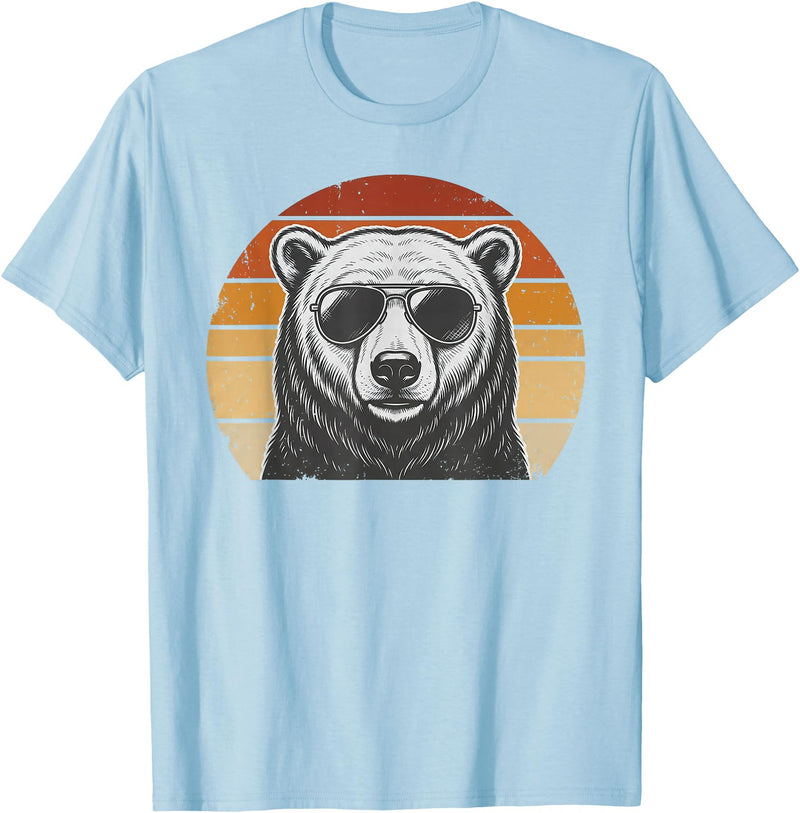 Polar Bear Retro Sunset Vintage Prints Co Polar Bear Retro Sunset Animal Lover Vintage Cool Owner T-Shirt - Baby Blue