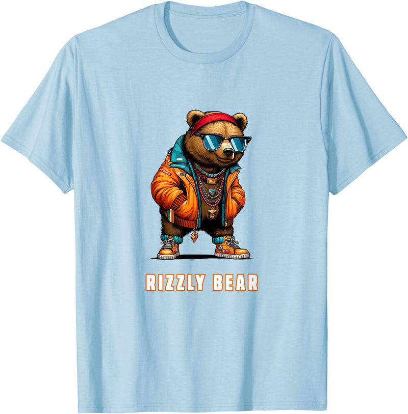 The Rizzly Grizzly Rizzly Bear Cool Grizzly Bear Wearing Sunglasses Rizz Slang T-Shirt - Baby Blue
