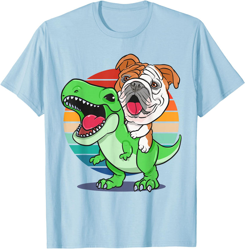 English Bulldog Funny Dinosaur Kids Mom Gift Tees Funny English Bulldog Riding Cute T-Rex Dinosaur Dog Mom T-Shirt - Baby