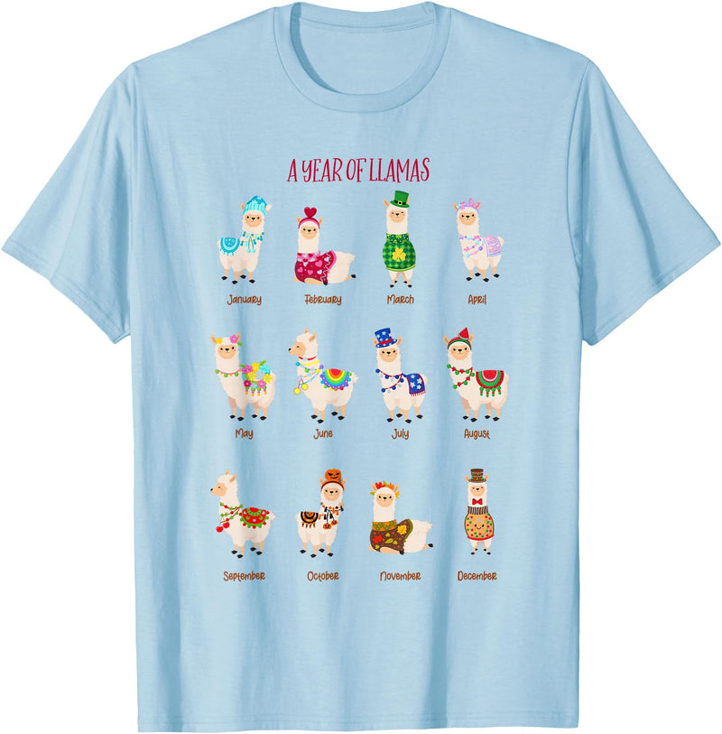 Funny Llamas A Year Of Llamas Funny Llama Alpaca T-Shirt - Baby Blue