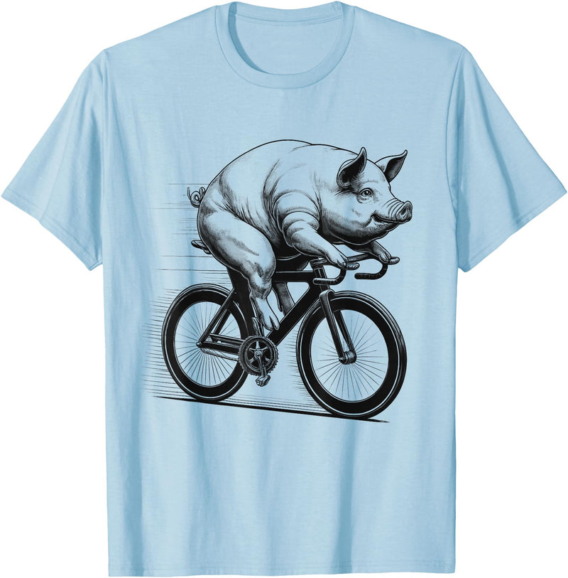 Pig Biker Pig Riding Bike Biker Bicycle Lover Biking T-Shirt - Baby Blue