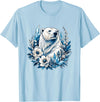 Arctic Polar Bear Floral Crystal Nature Winter Wildlife Polar Bear with Ice Flowers T-Shirt - Baby Blue
