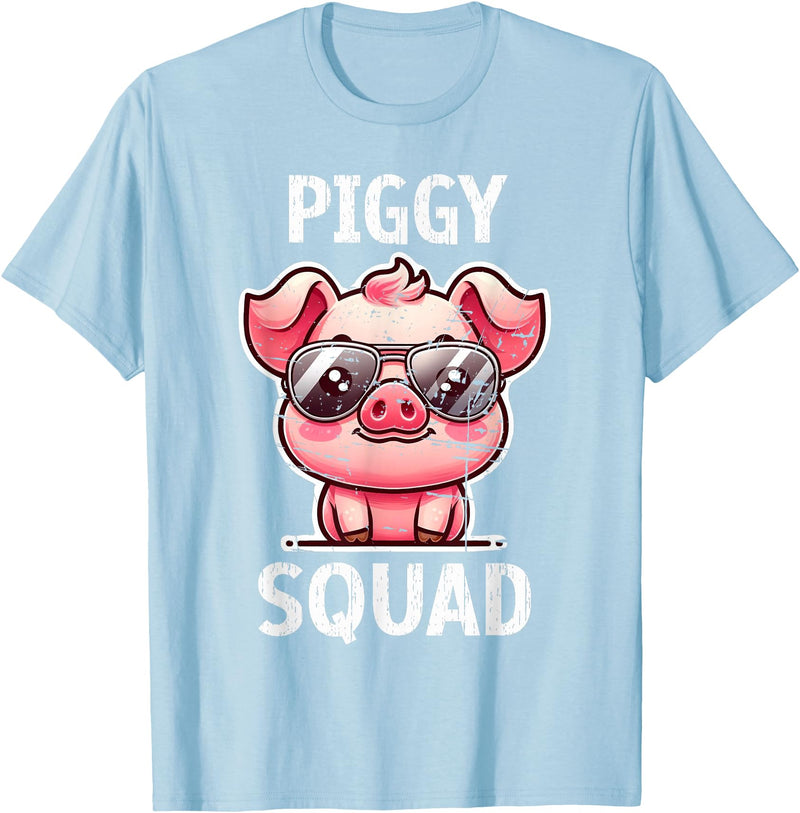 Pig Lovers Apparel and Home Decor Shop Funny Pig Wearing Sunglasses Piggy Squad Farm Farmer T-Shirt - Baby Blue