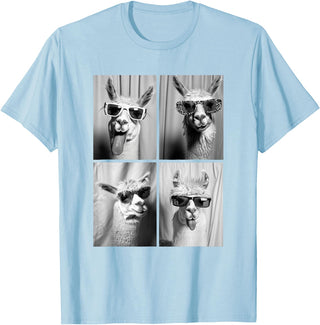 Funny Animal Photography Clothing Co. Funny Llamas with Sunglasses Cool Llama Animals Photo Booth T-Shirt - Baby Blue