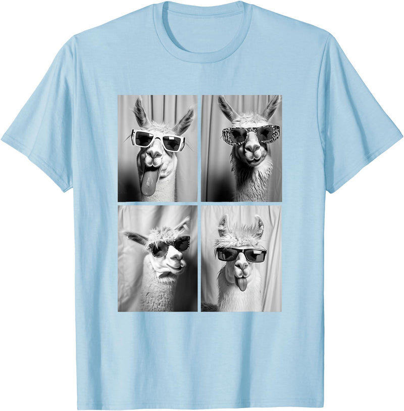 Funny Animal Photography Clothing Co. Funny Llamas with Sunglasses Cool Llama Animals Photo Booth T-Shirt - Baby Blue