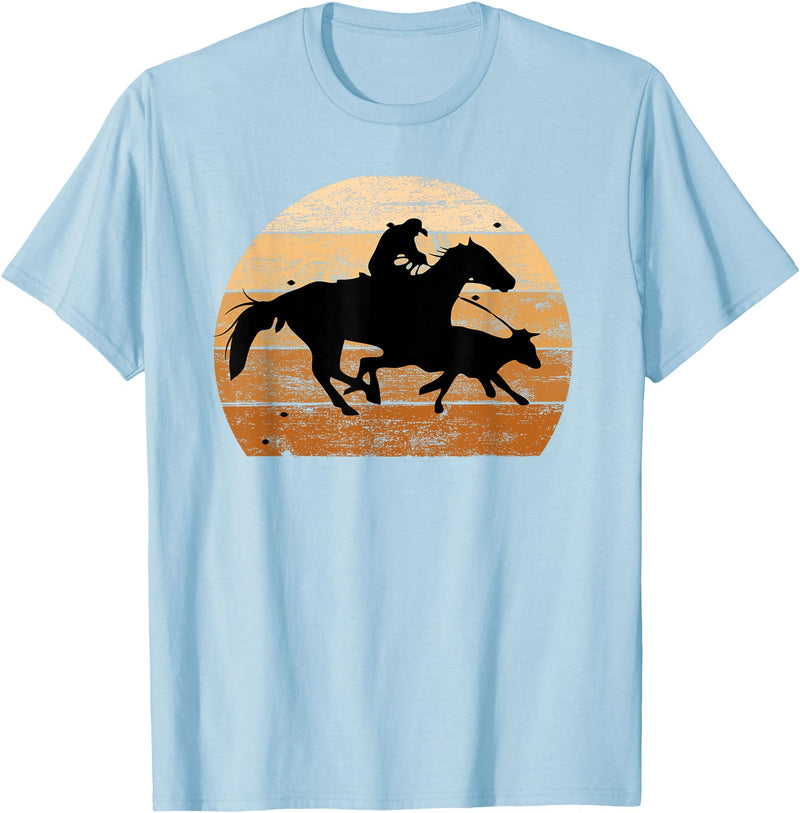 Roping Rodeo Shirts and Gift Co. Brown Distressed Style Western Cow Horse Calf Roping T-Shirt - Baby Blue
